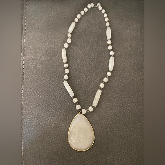 Jewelry - White Stone Pendant Necklace with Etchings